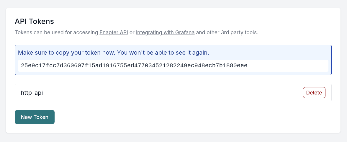 Copy and save API Token